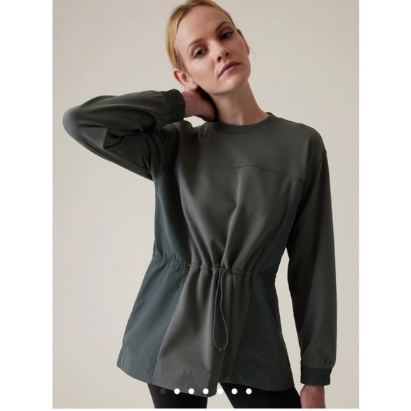 Athleta Triumph Hybrid Crewneck Sweatshirt Womens Small Green - Picture 1 of 6
